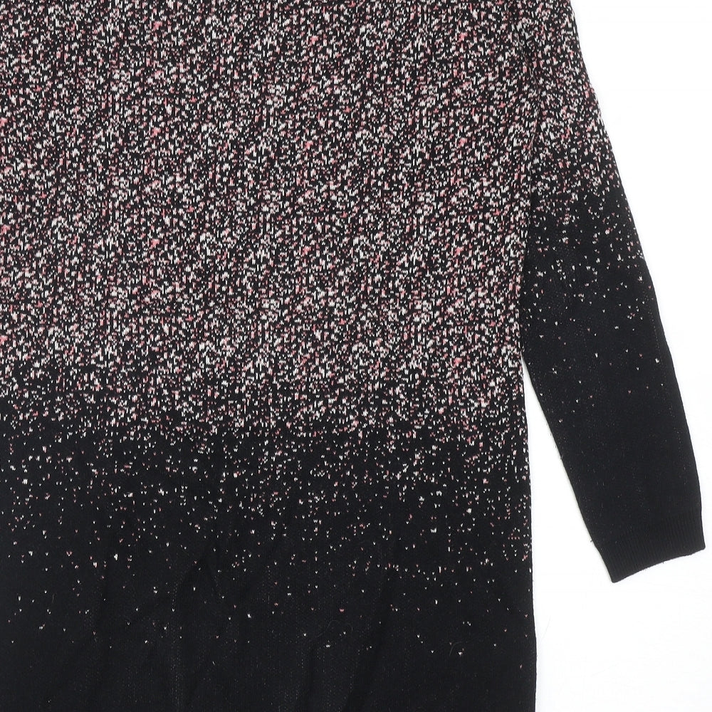 Warehouse Womens Black Geometric Cotton Jumper Dress Size 8 Round Neck Pullover