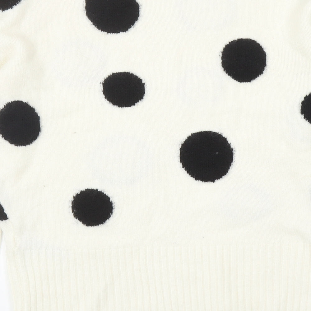 Marks & Spencer Womens Ivory Mock Neck Polka Dot Acrylic Pullover Jumper Size XS