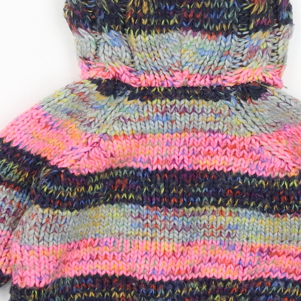 NEXT Girls Multicoloured Striped Acrylic Cardigan Jumper Size 9-12 Months Button