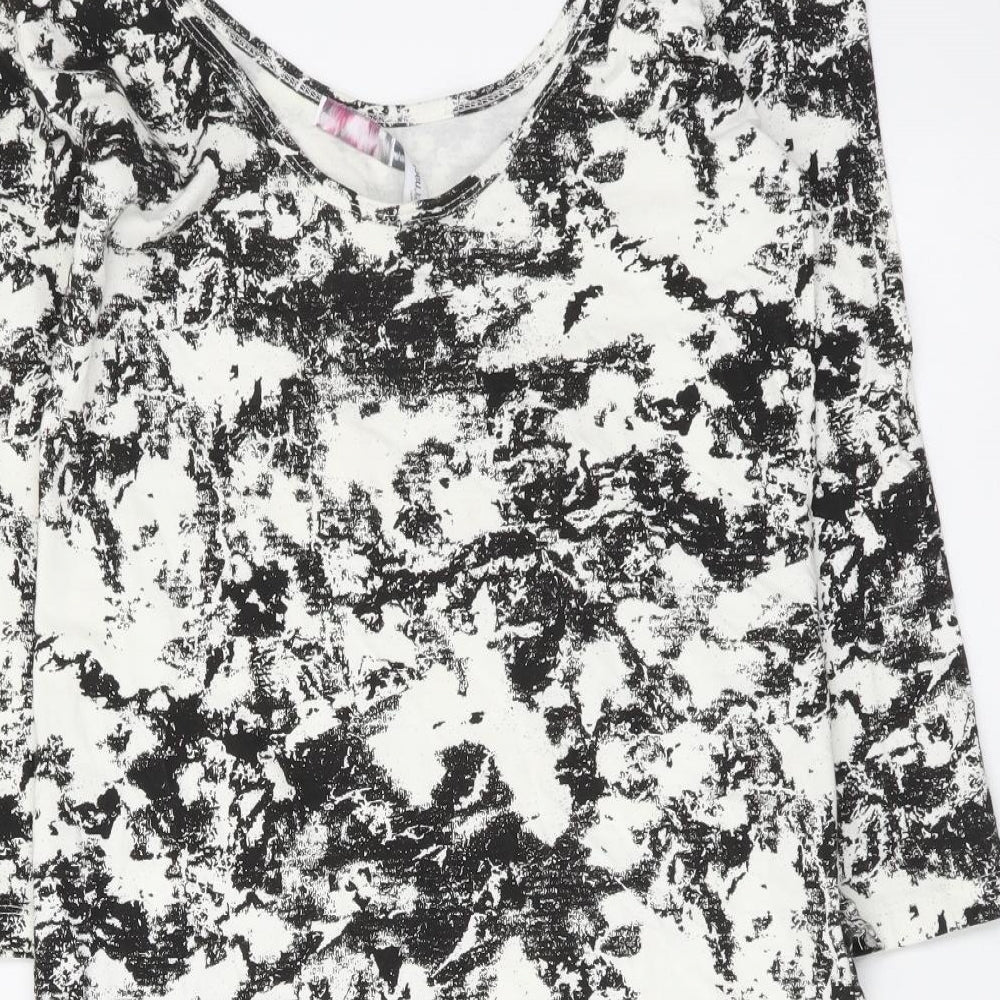 Internacionale Womens Black Geometric Cotton Basic Blouse Size 10 Scoop Neck