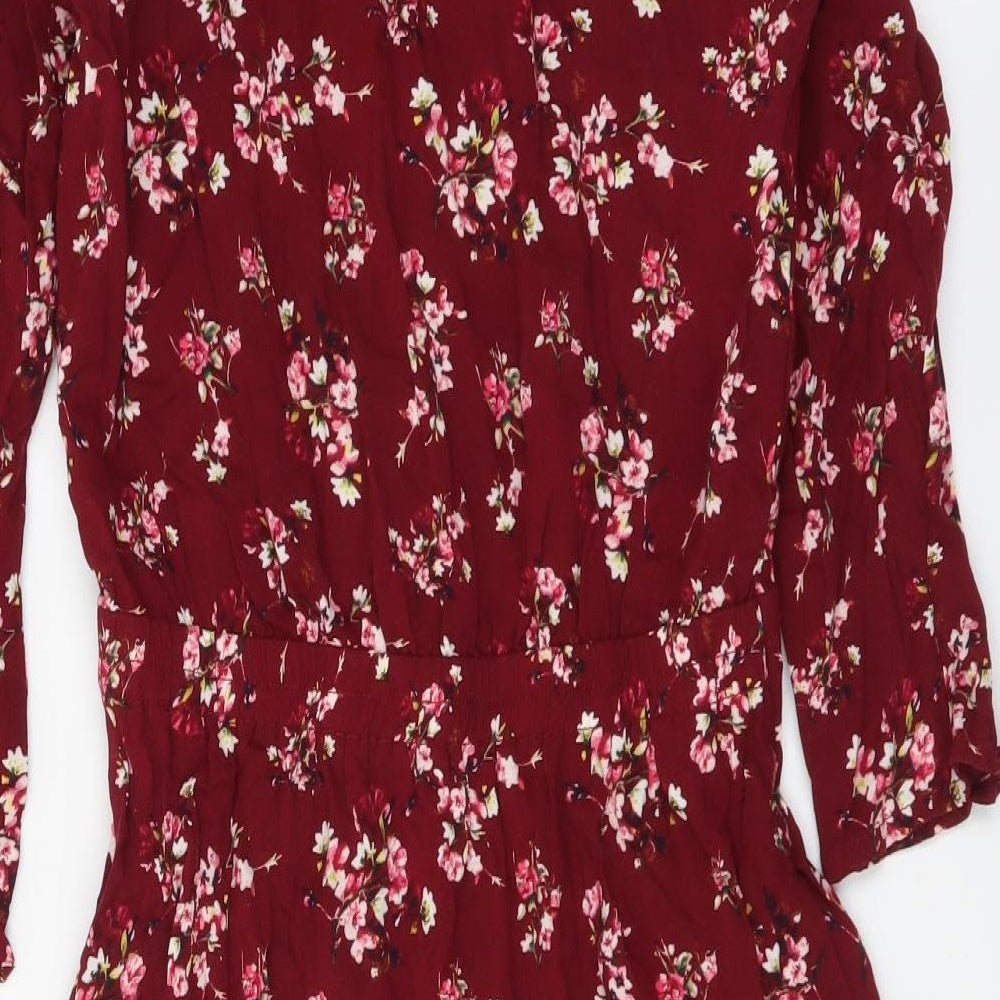 H&M Womens Purple Floral Viscose A-Line Size XS V-Neck Pullover