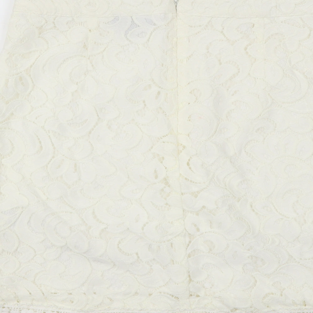 Topshop Womens Ivory Polyamide A-Line Skirt Size 10 Zip - Lace Detail