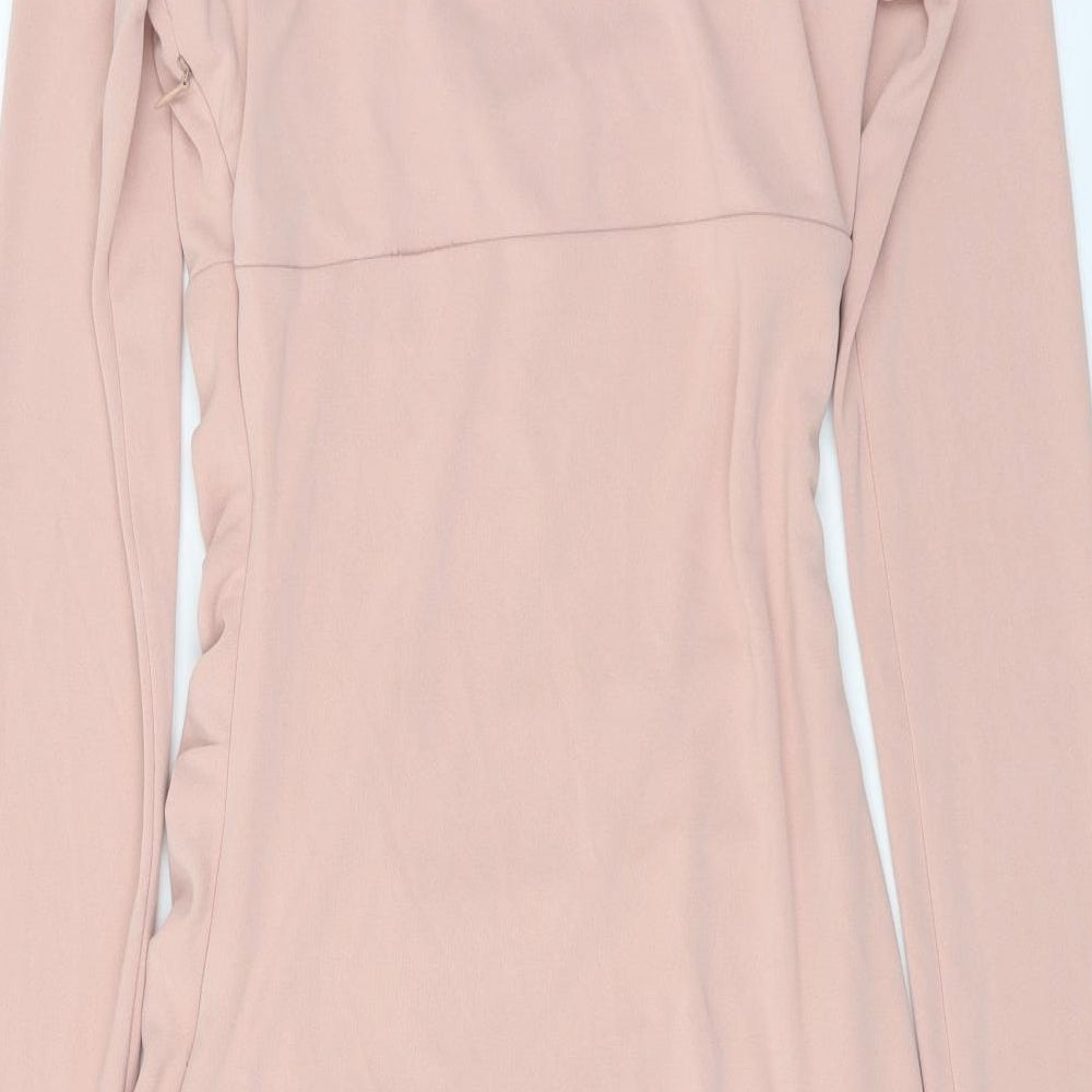 Zara Womens Pink Polyester Bodycon Size XS V-Neck Zip
