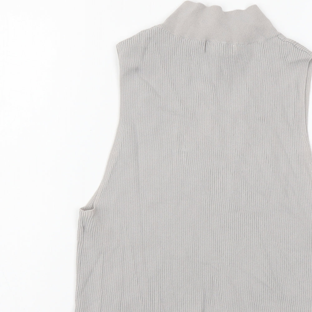 Topshop Womens Grey Viscose Basic Tank Size L High Neck