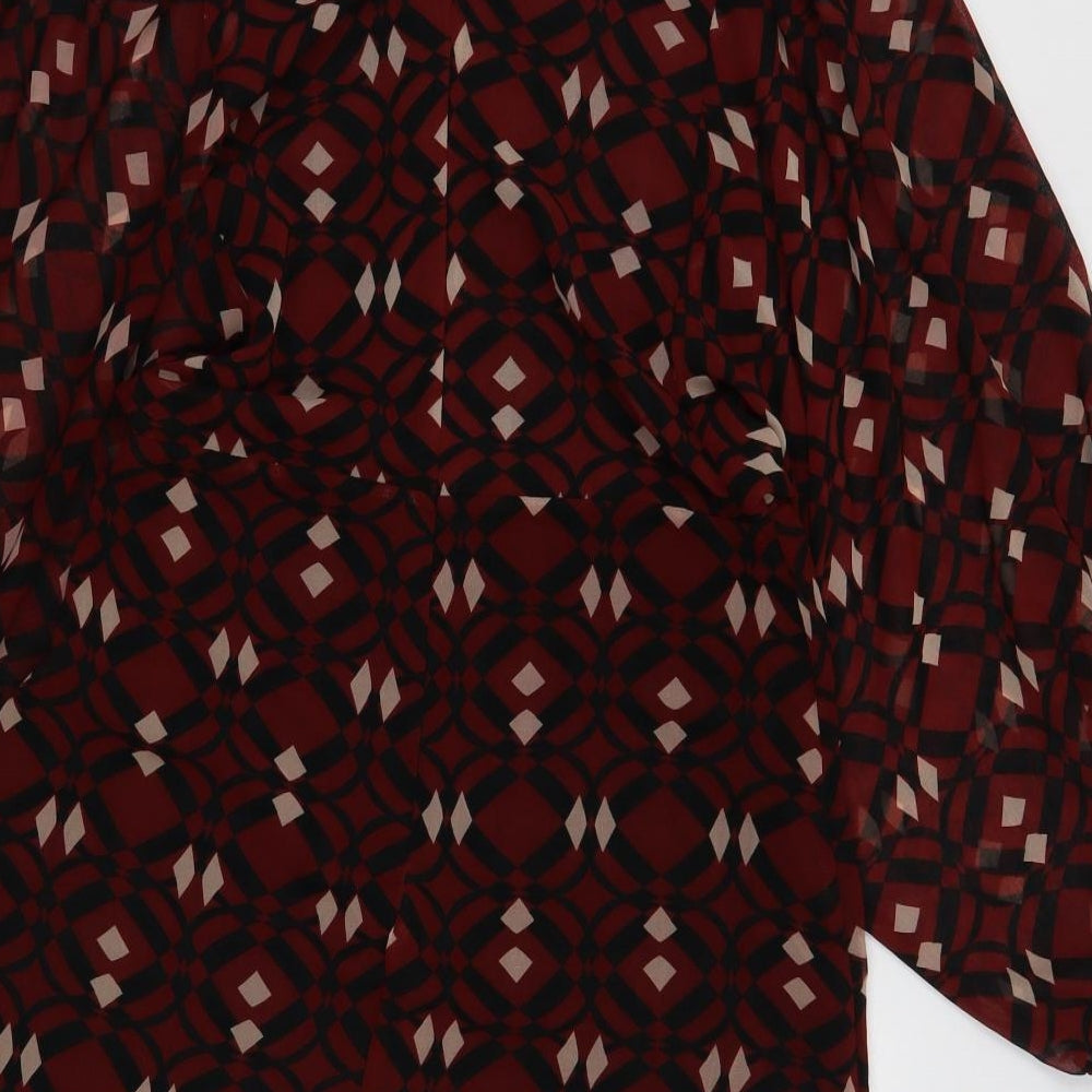 Zara Womens Red Geometric Polyester Shift Size 8 Round Neck Button