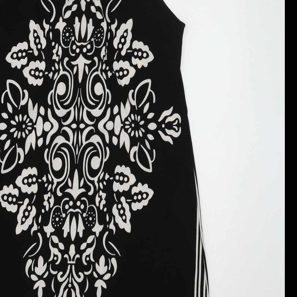 Pussycat Womens Black Geometric Polyester A-Line Size M Round Neck Button