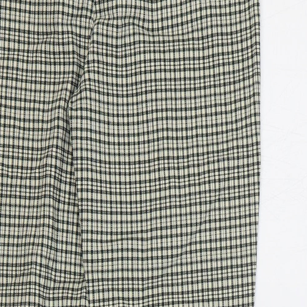 Zara Womens Green Geometric Polyester Trousers Size M Regular Zip