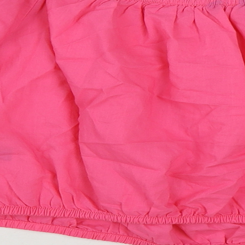 Marks and Spencer Womens Pink Floral 100% Cotton Cropped Blouse Size 18 Off the Shoulder
