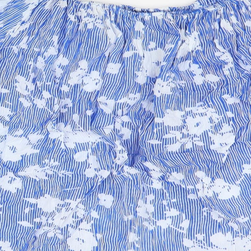 PEBBLE BAY Womens Blue Floral Viscose Basic Blouse Size L Boat Neck