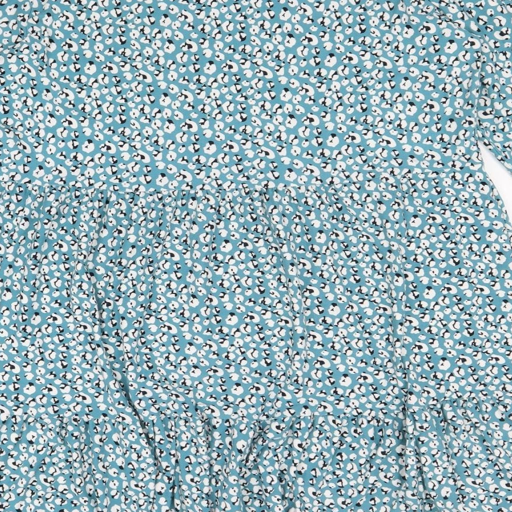 PEBBLE BAY Womens Blue Floral Polyester Shift Size 14 Round Neck Button
