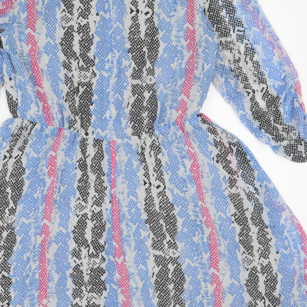 Limited Collection Womens Multicoloured Geometric Polyester Fit & Flare Size 10 Round Neck Zip