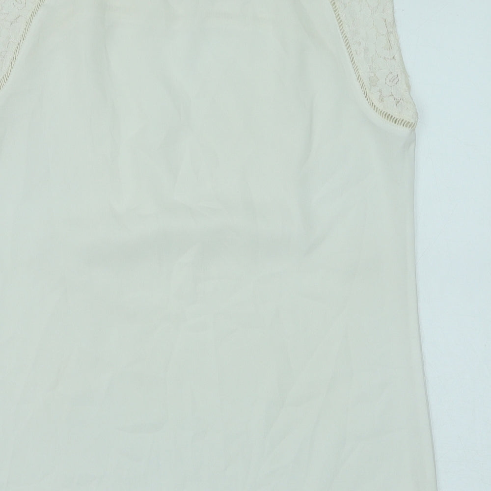 Dorothy Perkins Womens White Polyester Basic Tank Size 10 Round Neck - Lace Detail