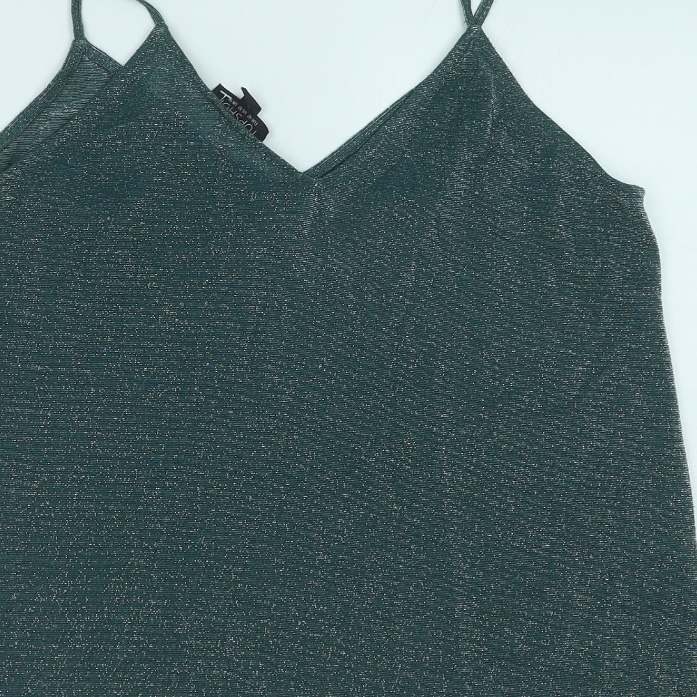 Topshop Womens Green Polyester Camisole Tank Size 10 V-Neck