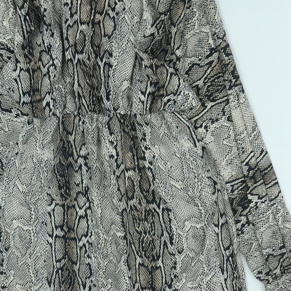 Love Womens Brown Animal Print Polyester Shirt Dress Size S Collared Button - Snakeskin Pattern
