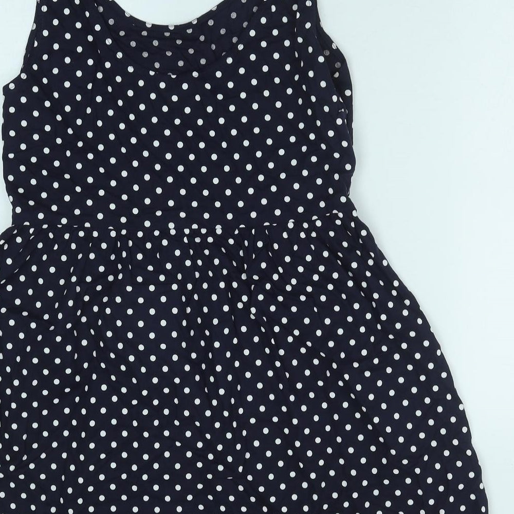H&M Womens Blue Polka Dot Viscose Tank Dress Size 8 Scoop Neck Pullover