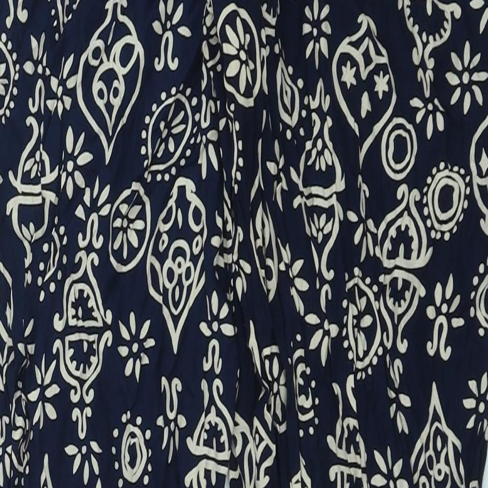 Green House Womens Blue Geometric Polyester Trousers Size M Regular