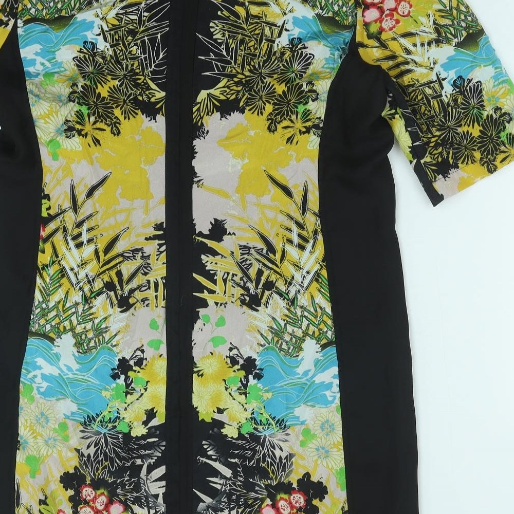 Warehouse Womens Multicoloured Geometric Silk Shift Size 12 Boat Neck Zip