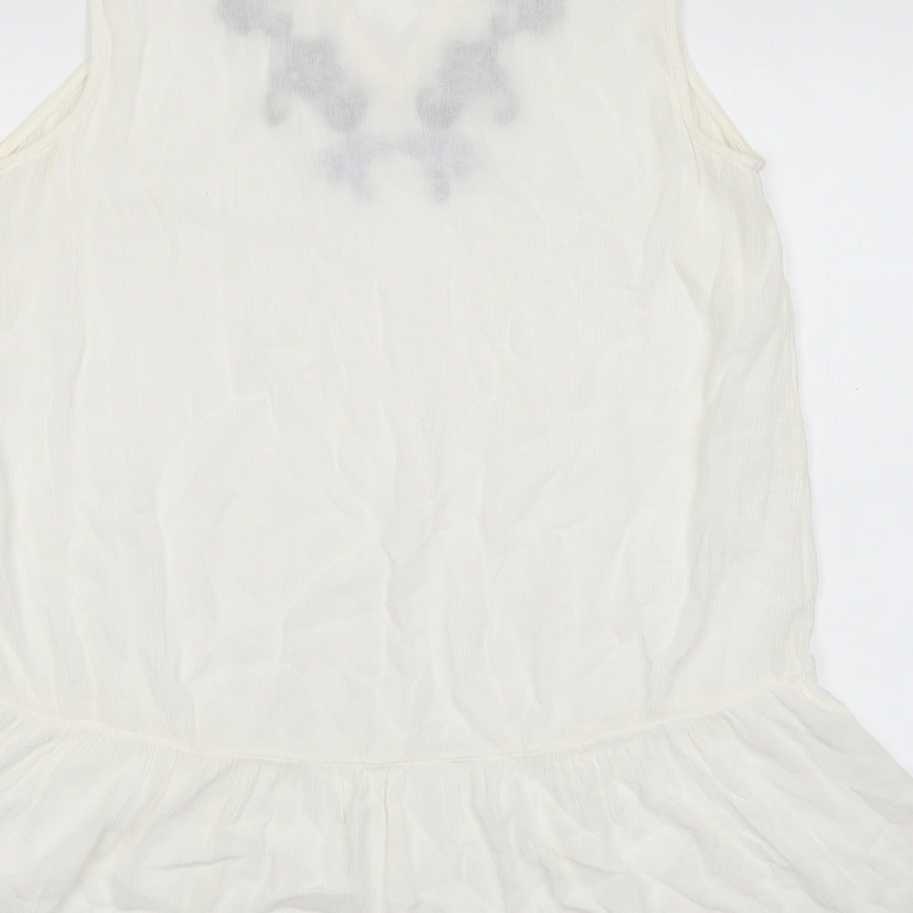 Soon Womens Silver Viscose Basic Tank Size 14 V-Neck - Flower embroidery detail