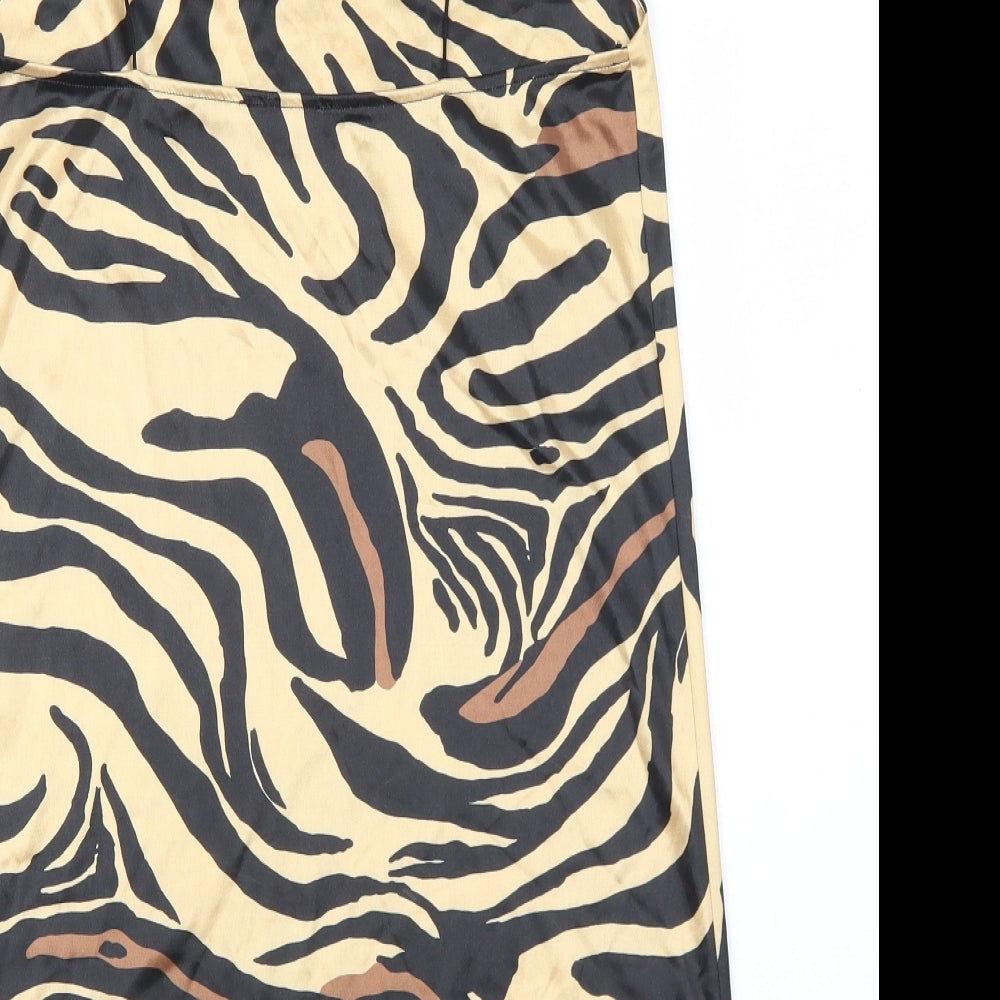 Zara Womens Gold Animal Print Polyester Slip Dress Size S Cowl Neck Pullover