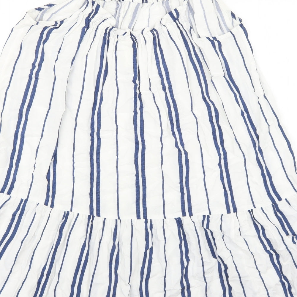 H&M Womens White Striped Viscose Tank Dress Size 10 Round Neck Pullover
