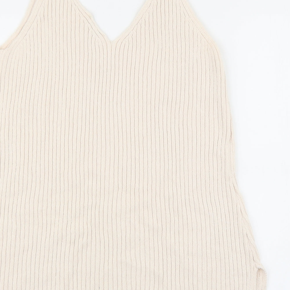 Witchery Womens Beige V-Neck Cotton Pullover Jumper Size S