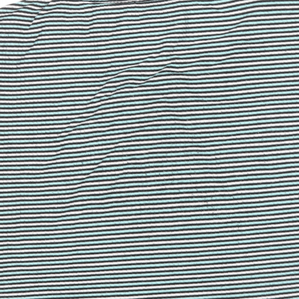 Cooperative Womens Blue Striped Polyester Basic T-Shirt Size S Round Neck
