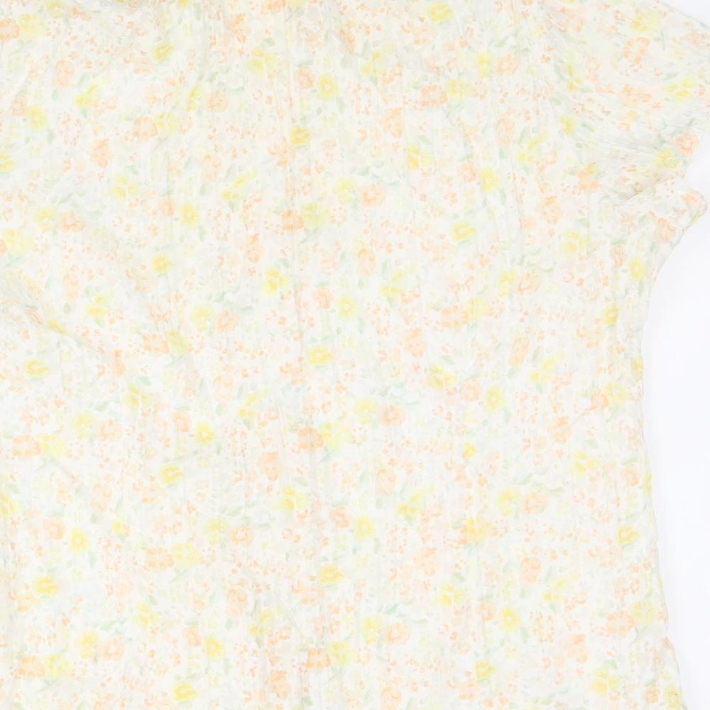EVIE Womens Yellow Geometric Polyester Basic Button-Up Size 12 V-Neck