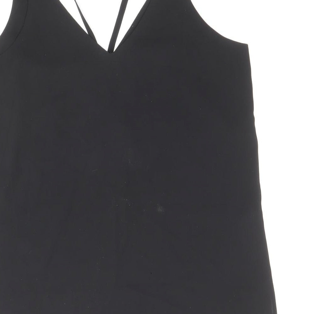 Topshop Womens Black Polyester Camisole Tank Size 6 V-Neck - Cross Back