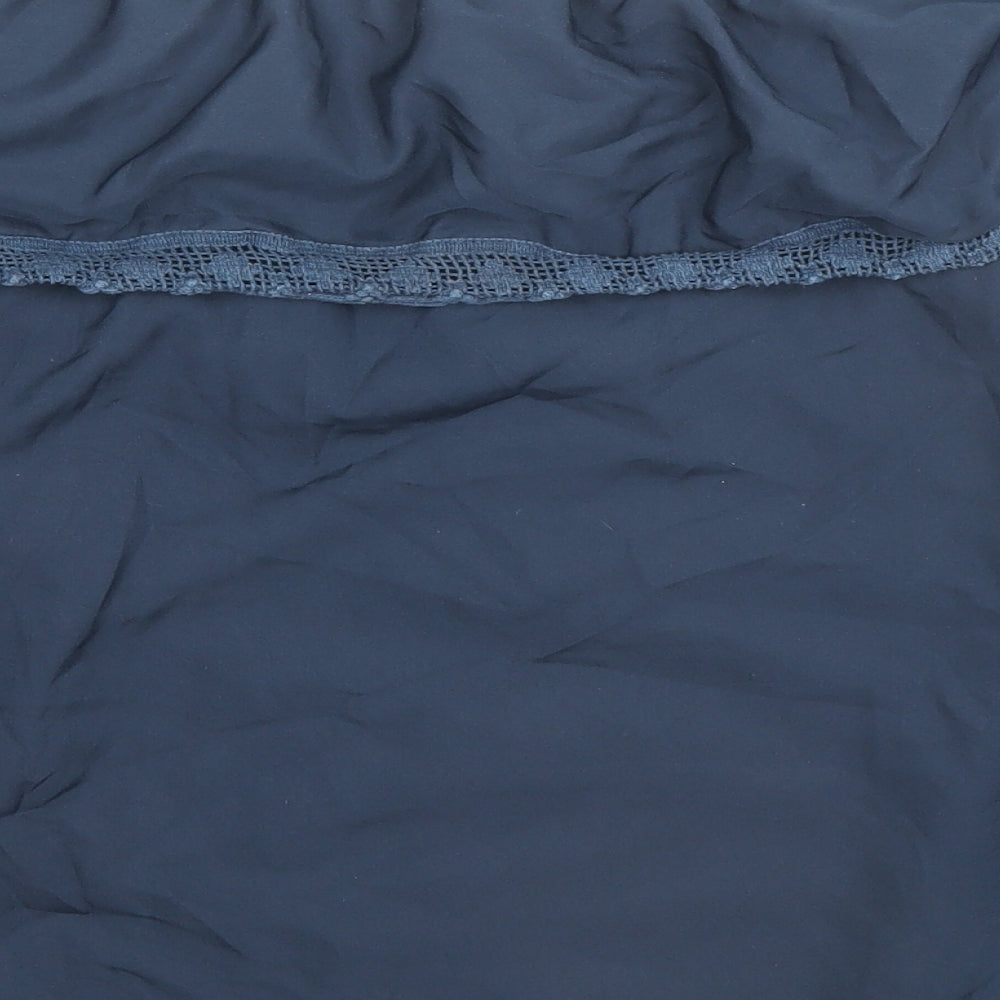Ribbon Womens Blue Polyester Basic Blouse Size 12 Boat Neck