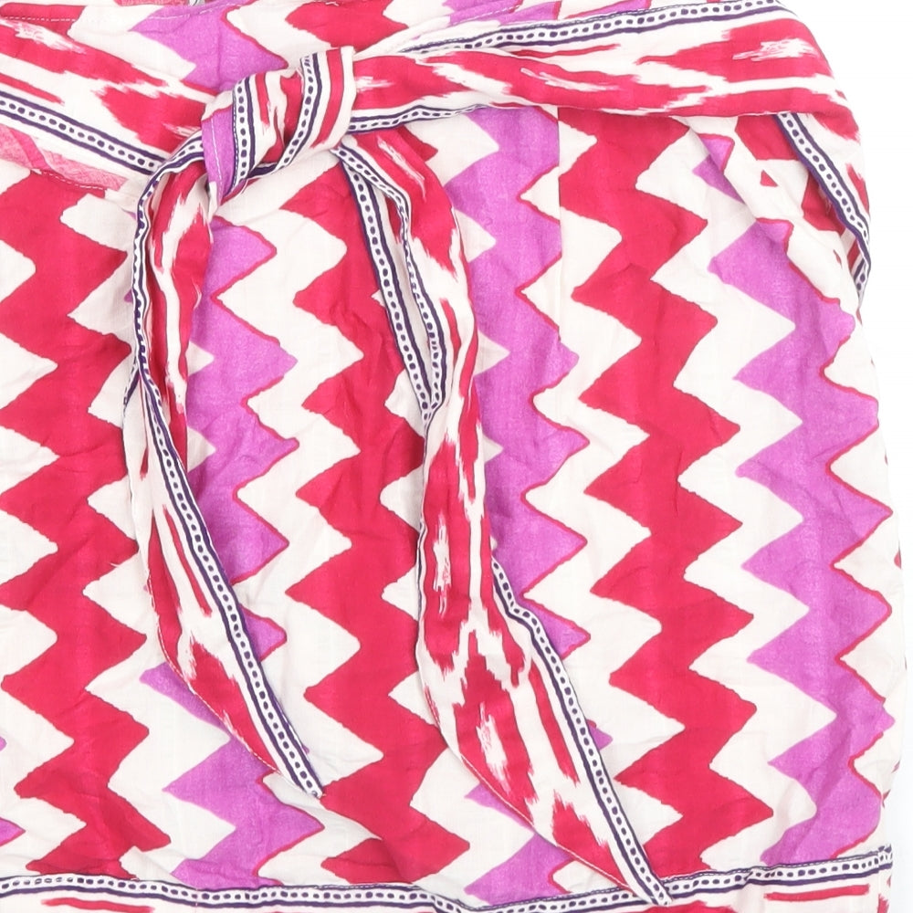 Zara Womens Pink Geometric Cotton Wrap Skirt Size L Tie