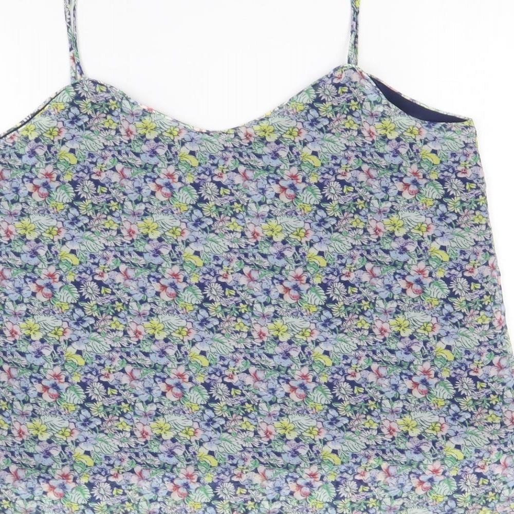 Mango Womens Beige Floral Polyester Basic Tank Size M V-Neck