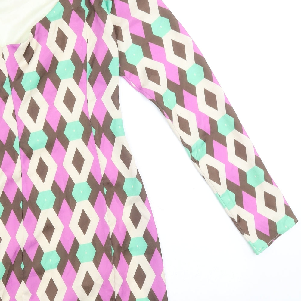 Zara Womens Multicoloured Geometric Polyester A-Line Size XS Round Neck Zip