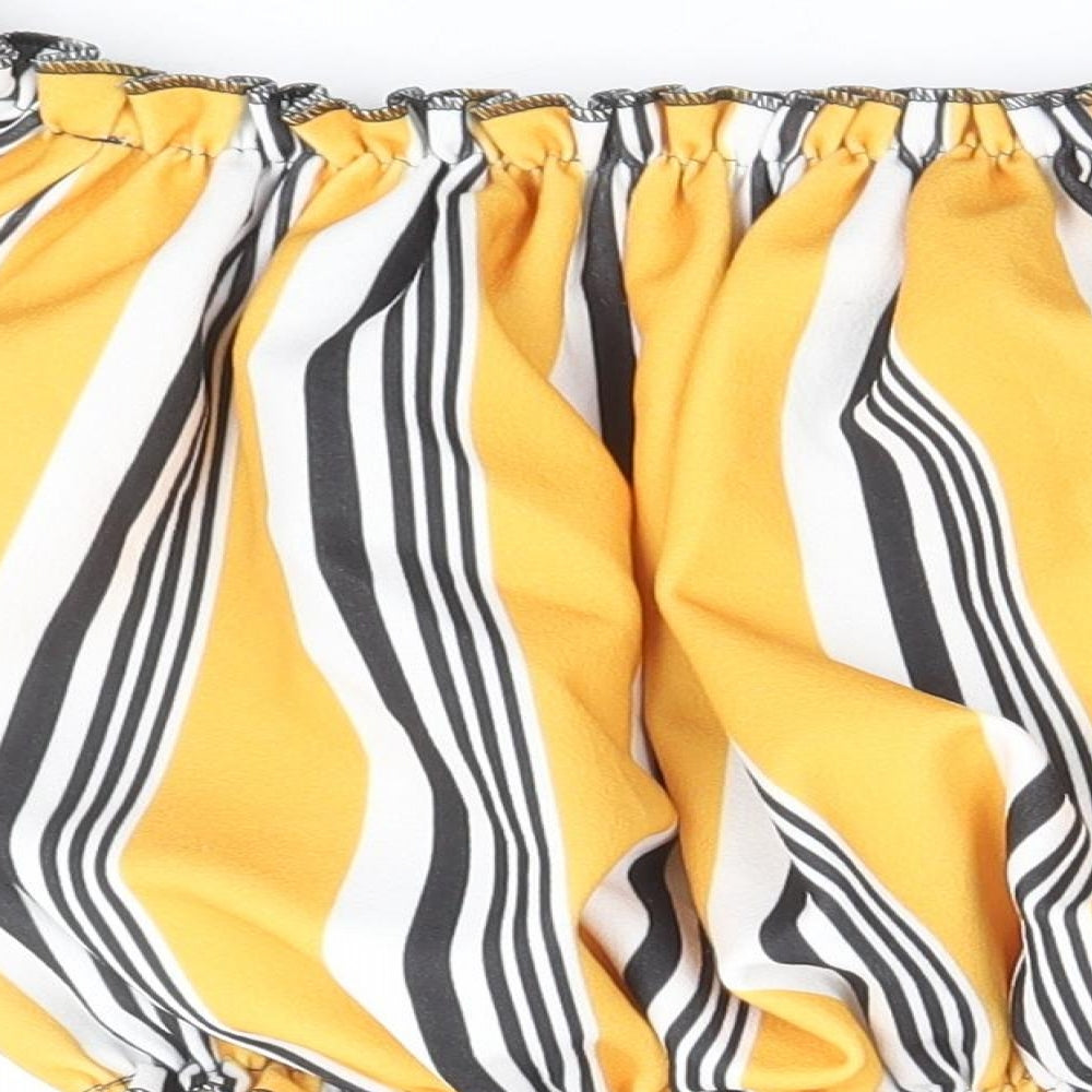 Select Womens Yellow Striped Polyester Cropped Blouse Size 14 Off the Shoulder - Shirred neckline and bottom