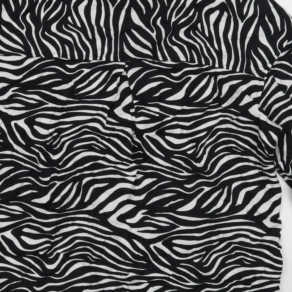 Next Womens Black Animal Print Viscose Basic Button-Up Size 10 V-Neck - 3/4 sleeve to long sleeve