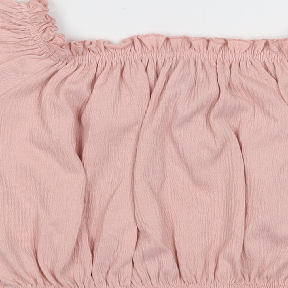 Divided Womens Pink Polyester Cropped Blouse Size S Square Neck