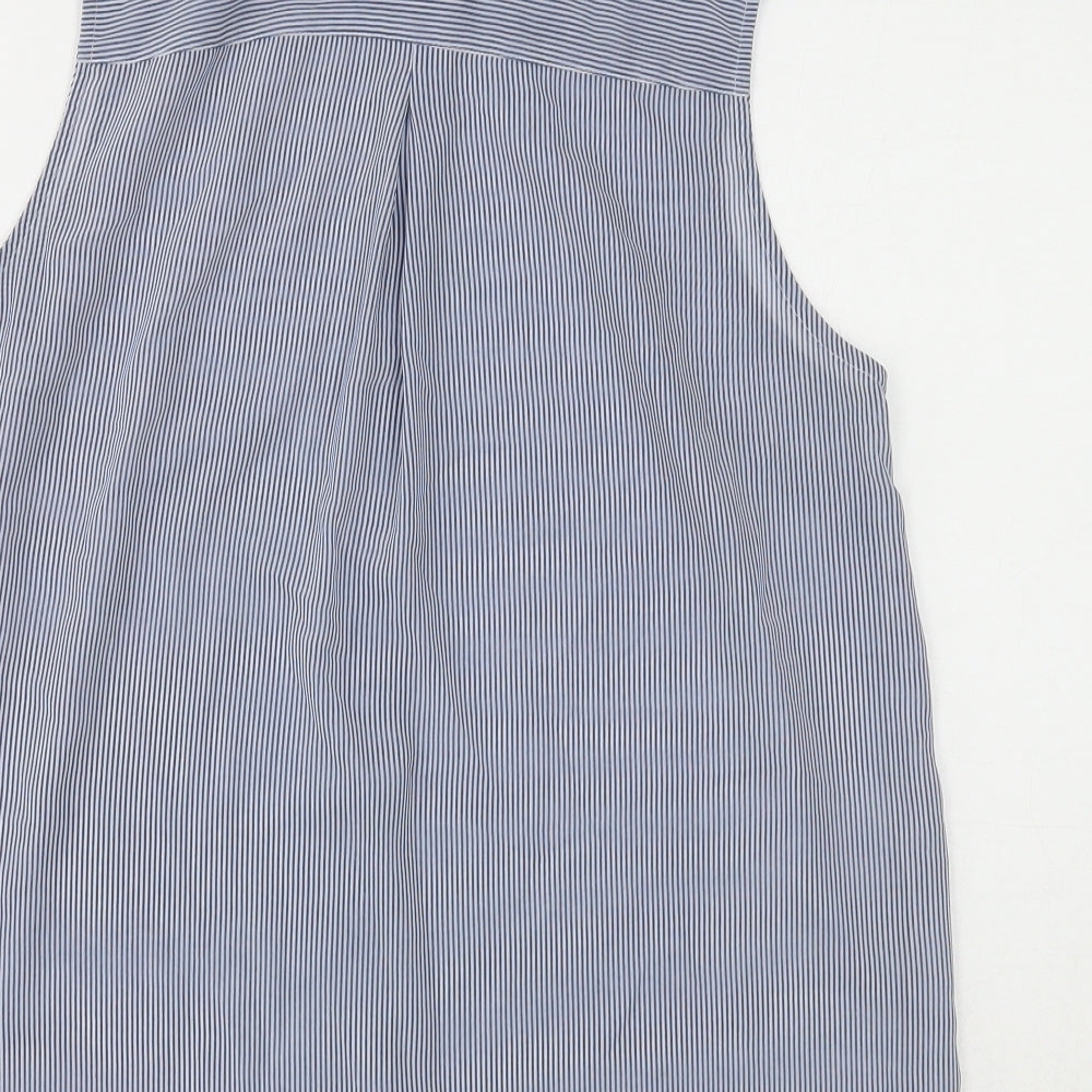 H&M Womens Blue Striped Polyester Basic Button-Up Size 12 Collared