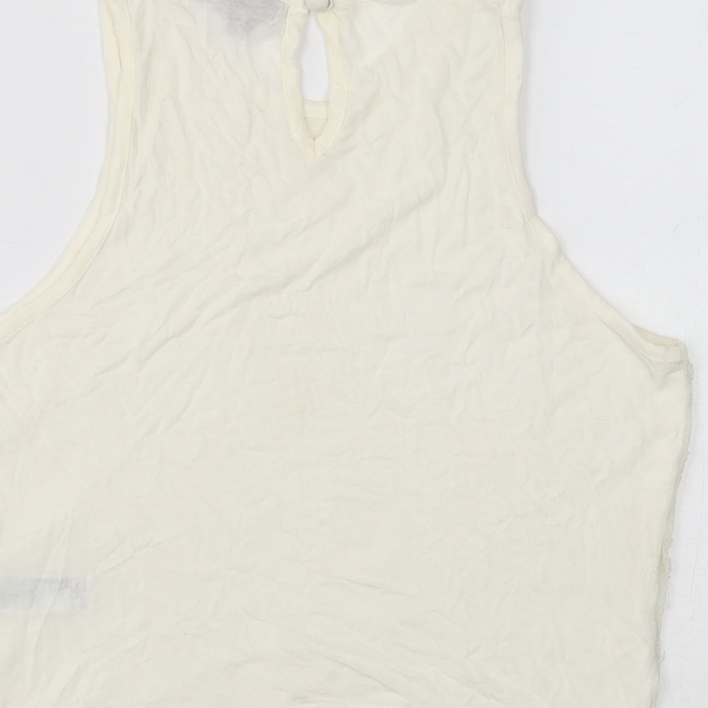 Topshop Womens White Geometric Viscose Basic Tank Size 8 Round Neck