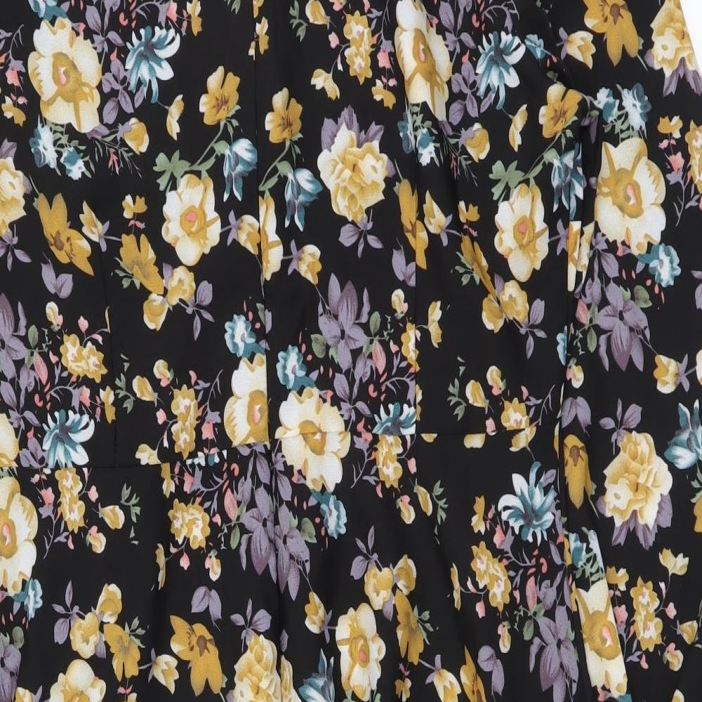 I SAW IT FIRST Womens Black Floral Polyester A-Line Size 12 V-Neck Zip