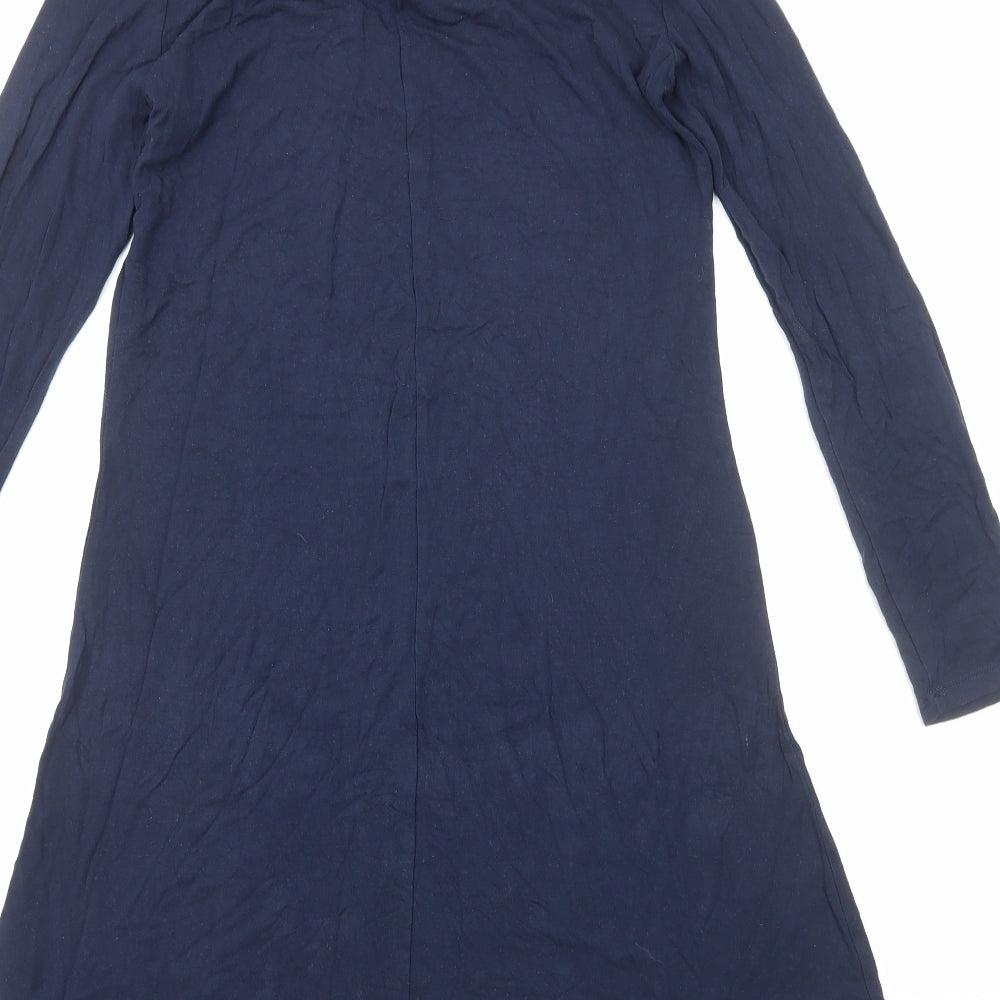 Marks & Spencer Womens Blue Cotton T-Shirt Dress Size 8 Mock Neck Pullover