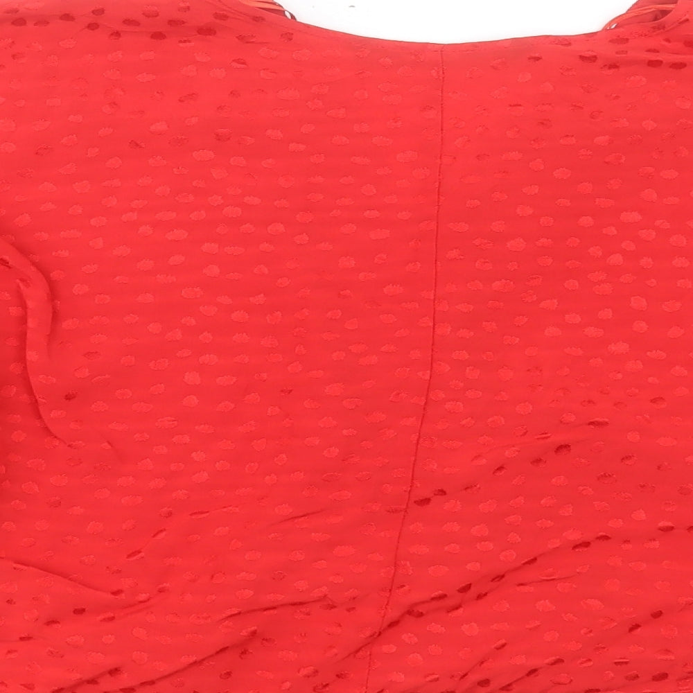 Zara Womens Red Polka Dot Viscose Cropped Blouse Size L V-Neck