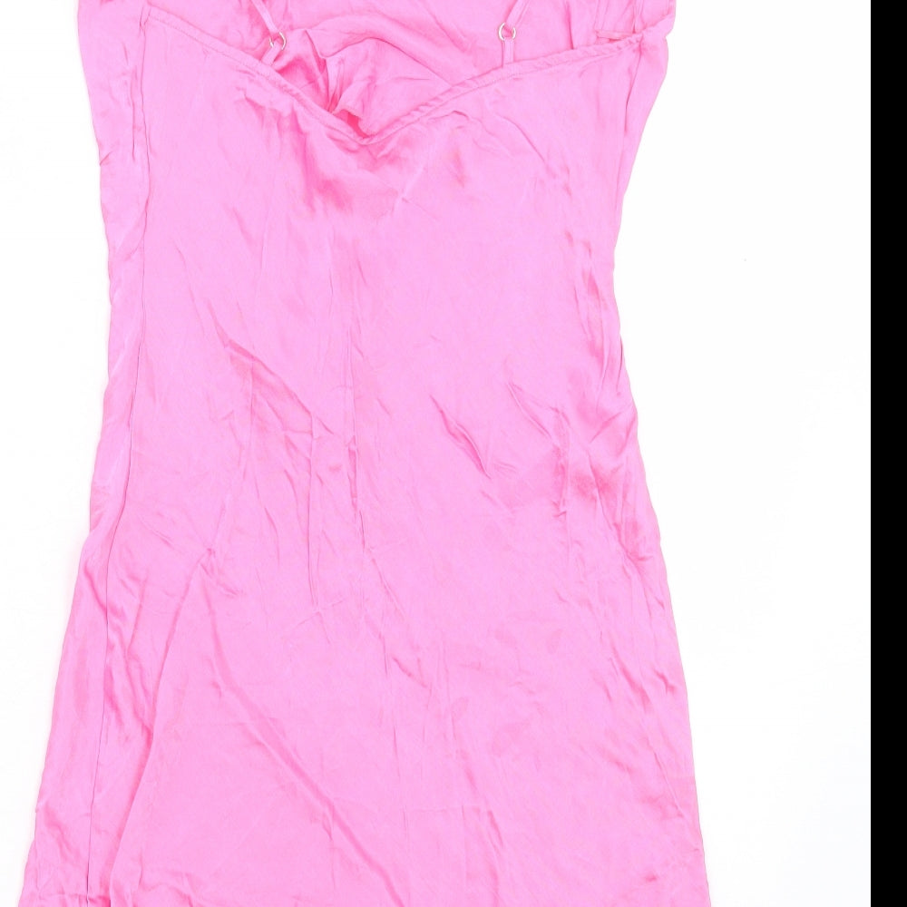 Bershka Womens Pink Viscose Slip Dress Size M Square Neck Pullover