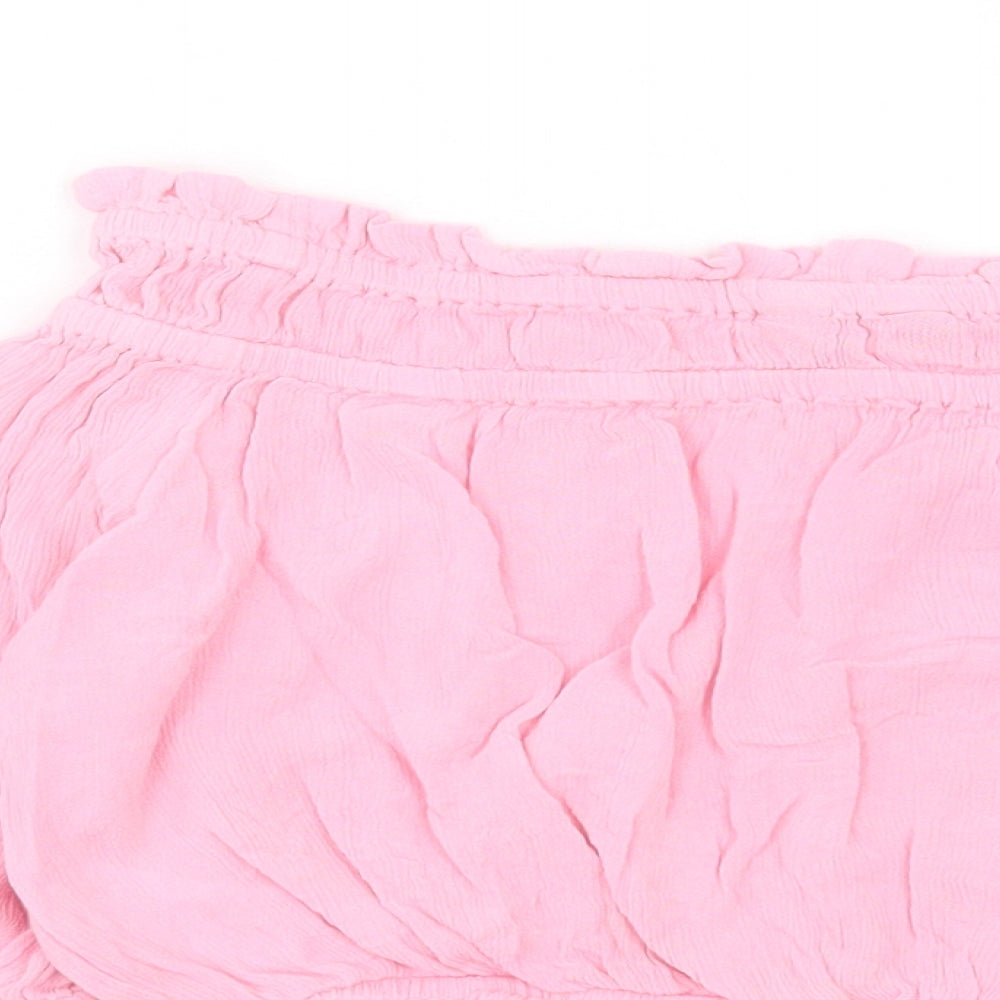 New Look Womens Pink Viscose Cropped Blouse Size 10 Off the Shoulder