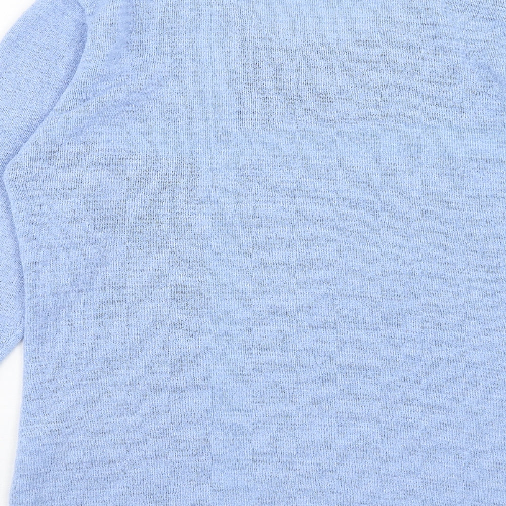 Mudflower Womens Blue Round Neck Geometric Acrylic Pullover Jumper Size S