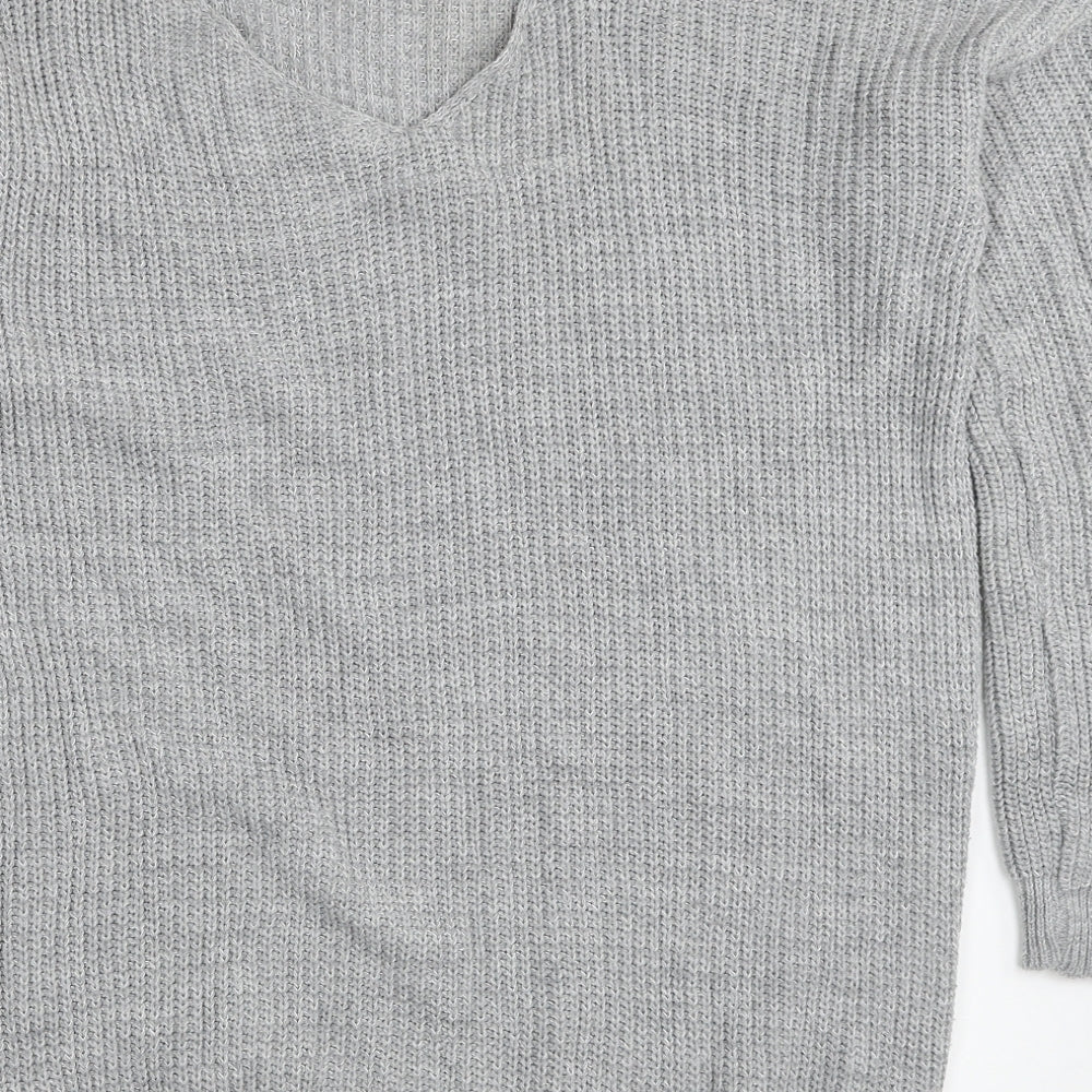 Boohoo Womens Grey Round Neck Acrylic Pullover Jumper Size S