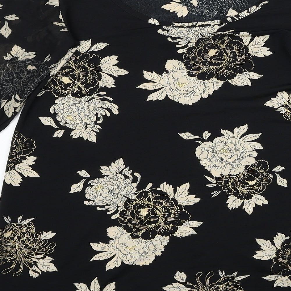 Red Herring Womens Black Floral Polyester Mini Size 8 Scoop Neck Pullover