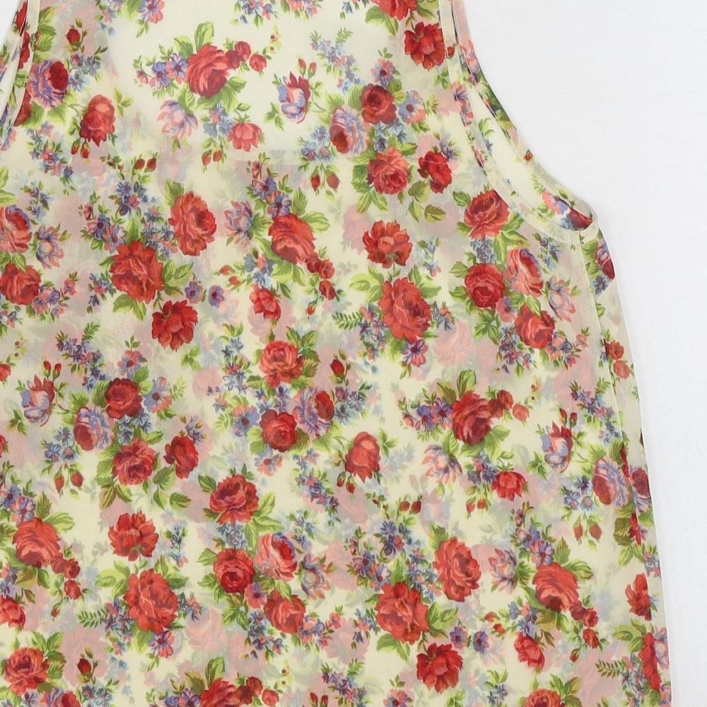 Topshop Womens Ivory Floral Polyester Basic Tank Size 6 Scoop Neck