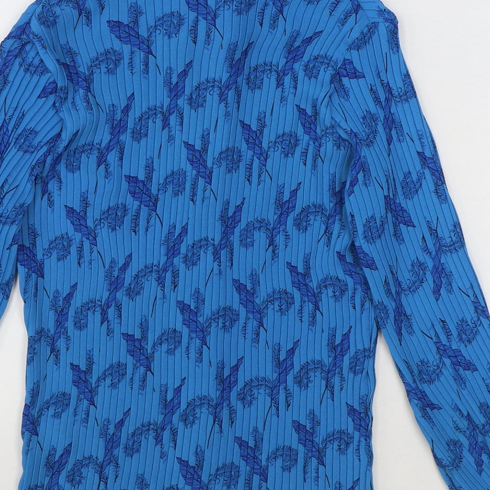 Bella Moda Womens Blue Geometric Polyester Basic Button-Up Size 12 Collared - Ribbed