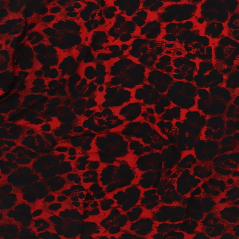 V By Very Womens Red Animal Print Polyester Basic Blouse Size 14 V-Neck