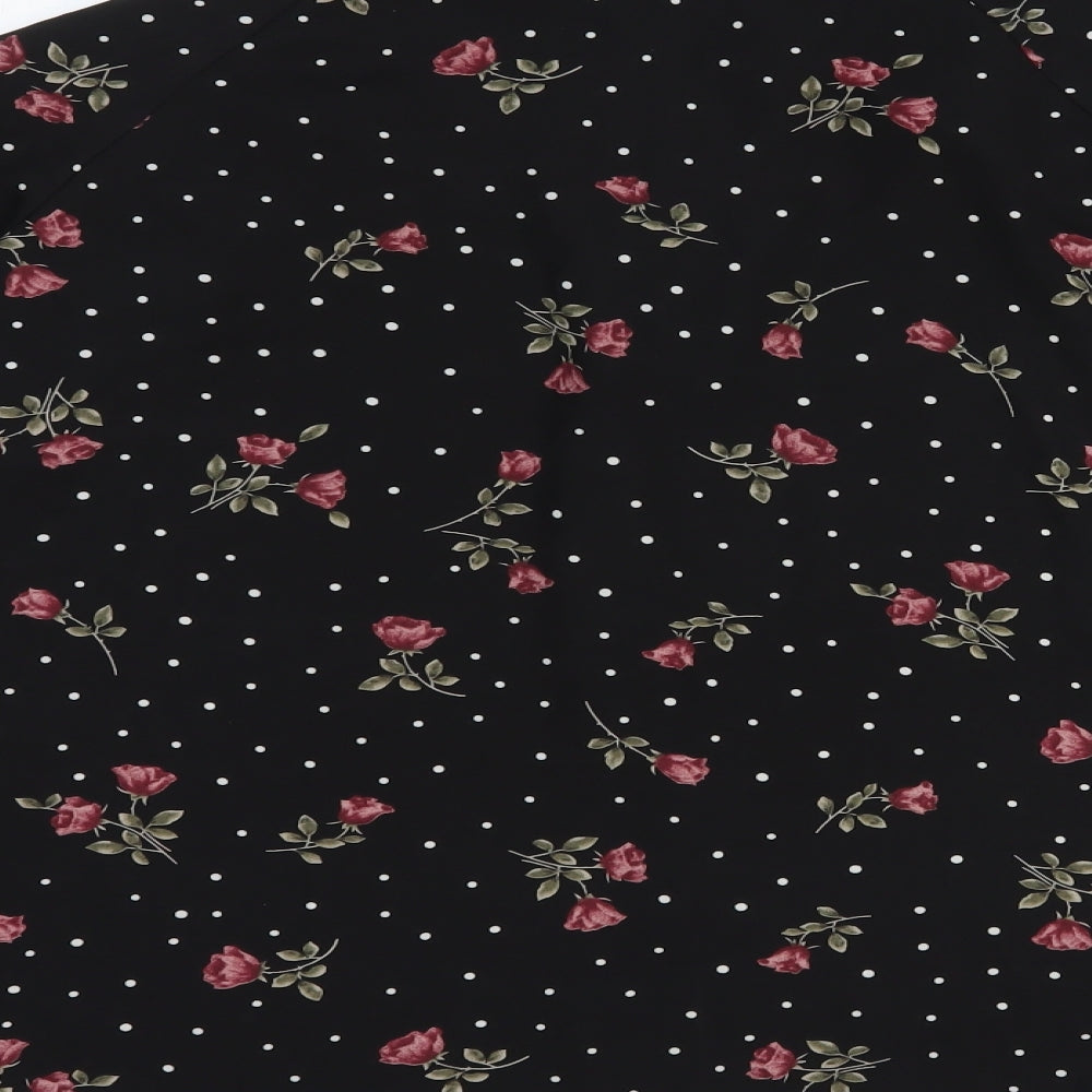 In the Style Womens Black Floral Polyester Basic Button-Up Size 6 Round Neck