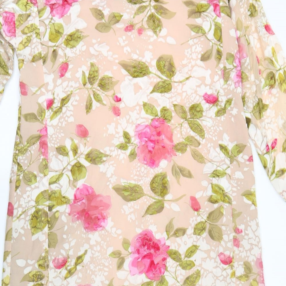 Preworn Womens Pink Floral Polyester Shift Size M Round Neck Pullover